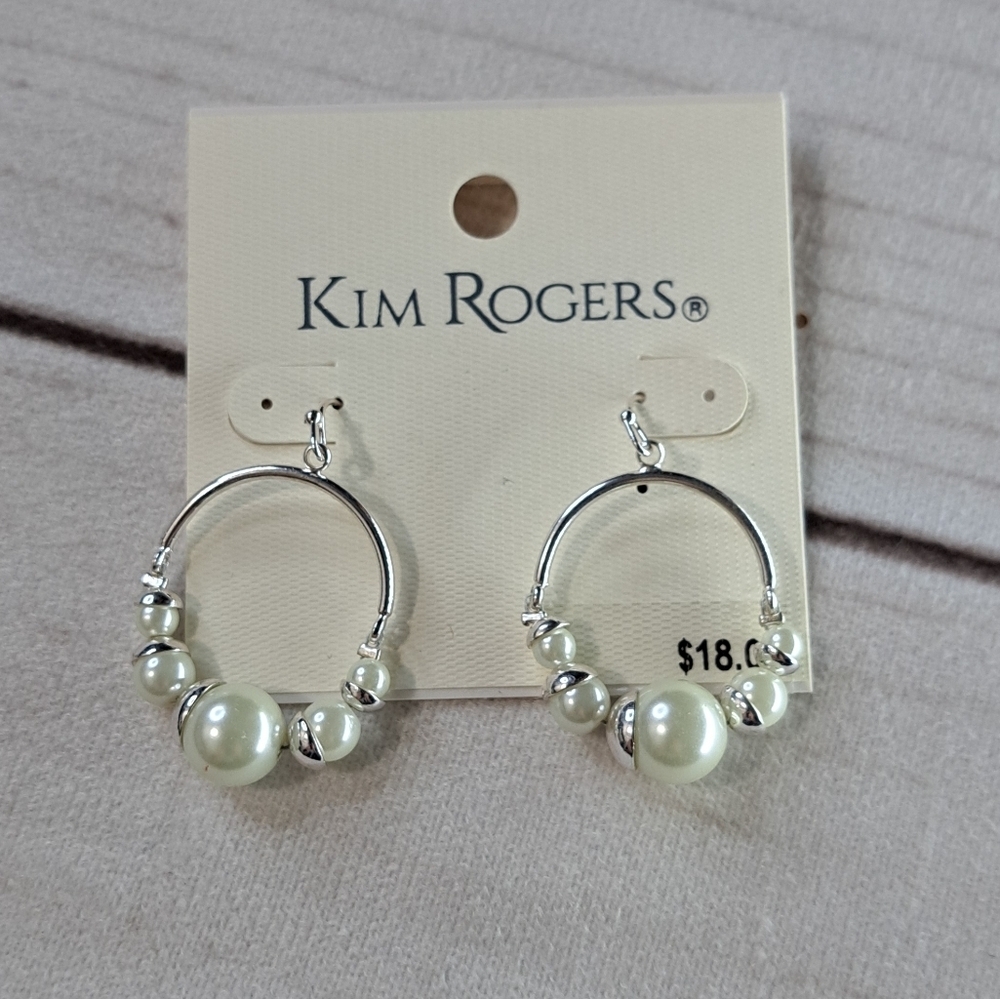 Kim Rogers Silver Tone and Faux Pearl Earrings